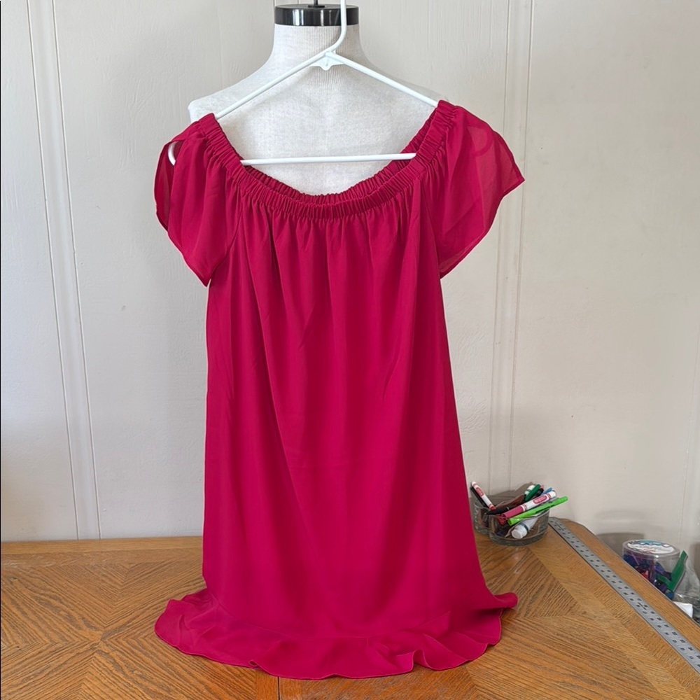 Vibrant Pink Off-Shoulder Dress